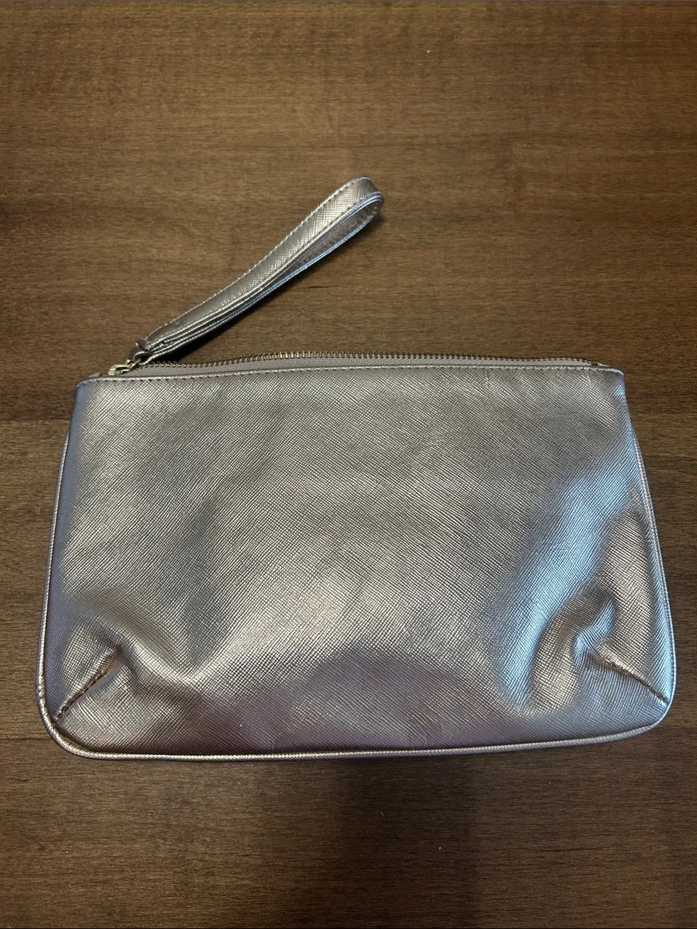 Kelly Wynne Beige Snakeskin Embossed Leather Wristlet Clutch Bag